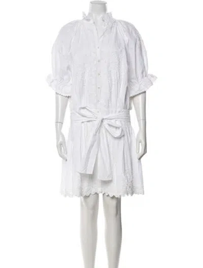 Pre-owned Juliet Dunn Lace Pattern Mini Dress In White