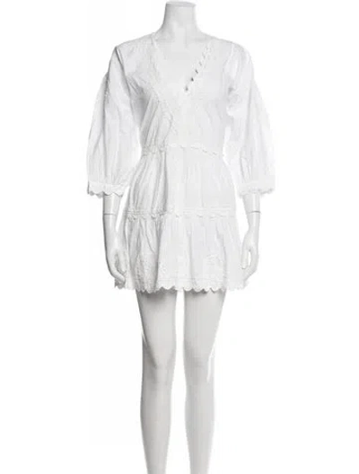 Pre-owned Juliet Dunn Lace Pattern Mini Dress In White