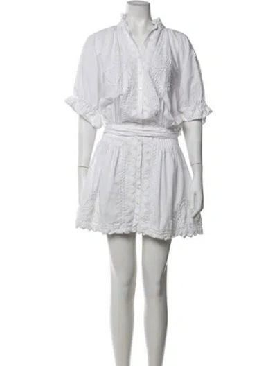 Pre-owned Juliet Dunn Lace Pattern Mini Dress In White