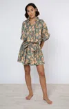 Juliet Dunn Lamé Blouson Dress With Floral Block Print In Multi