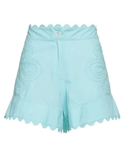 Juliet Dunn London Woman Shorts & Bermuda Shorts Turquoise Size 2 Cotton In Blue