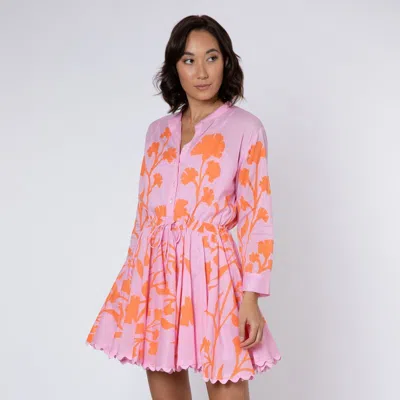 Juliet Dunn Long Sleeve Beach Dress Pink-orange Majorelle Print