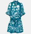 Juliet Dunn Majorelle Printed Cotton Poplin Minidress In Blue