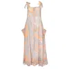 Juliet Dunn Marble Print Tie Shoulder Dress W/cut Out Embro Pink/peach In Multi
