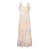 Juliet Dunn Marble Print V-front Maxi Dress W/cut Out Embro Blue/peach In Multi