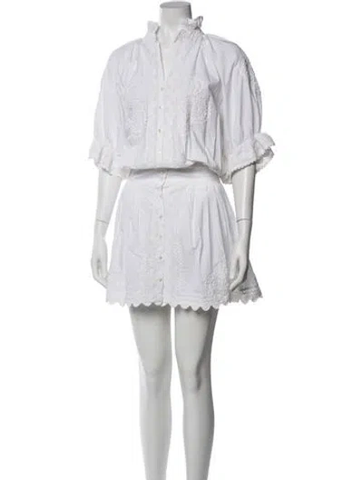 Pre-owned Juliet Dunn Mock Neck Mini Dress In White