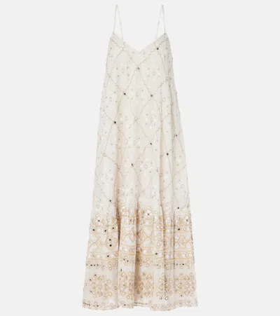 Juliet Dunn Mosaic Printed Cotton Midi Dress In Neutrals