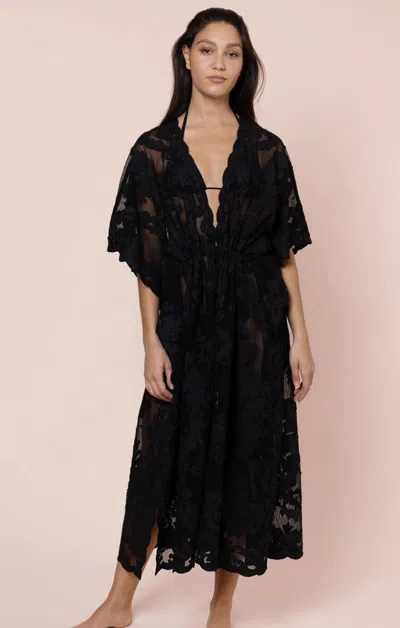 Juliet Dunn Net Kimono With Bow Embroidery Black