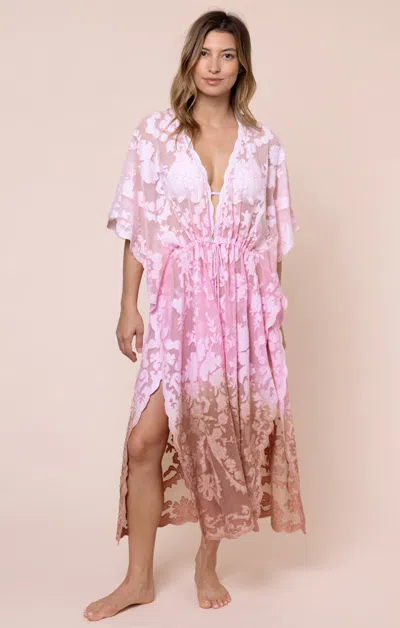 Juliet Dunn Net Kimono With Bow Embroidery Ombre Ballet/pink/bronze