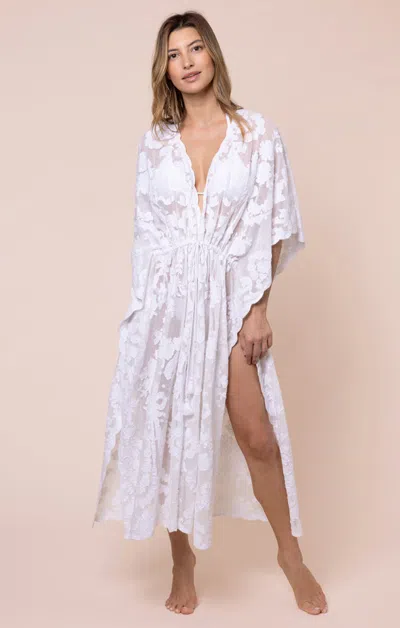 Juliet Dunn Net Kimono With Bow Embroidery White