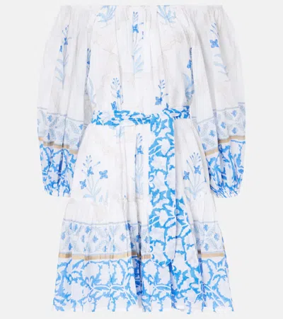 Juliet Dunn Off-shoulder Printed Cotton Beach Dress In White
