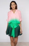 Juliet Dunn Ombre Dyed Blouson Dress With Ric Rac Trim Green In Multi