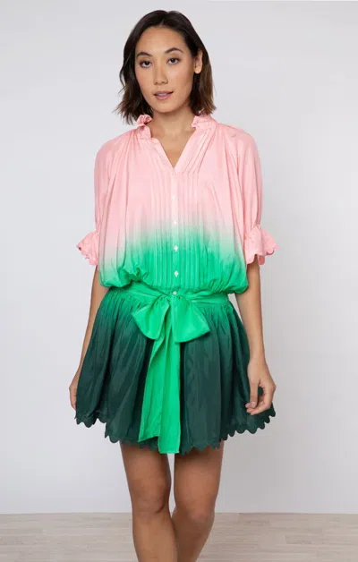 Juliet Dunn Ombre Dyed Blouson Dress With Ric Rac Trim Green In Multi
