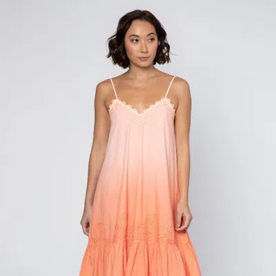 Juliet Dunn Ombre Dyed Orange Poplin V Neck Midi Dress In Pink