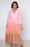 Juliet Dunn Ombre Dyed V-neck Loose Maxi Dress With Ric Rac Trim Coral In Pink