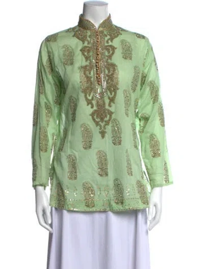 Pre-owned Juliet Dunn Paisley Print Long Sleeve Top In Green