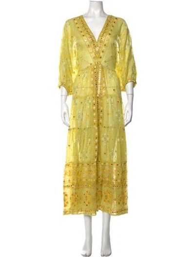 Pre-owned Juliet Dunn Patterned Long Dress In Yellow