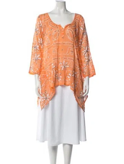 Pre-owned Juliet Dunn Patterned Scoop Neck Tunic W/ Tags In Orange