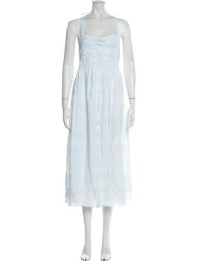 Pre-owned Juliet Dunn Plaid Print Long Dress In Blue