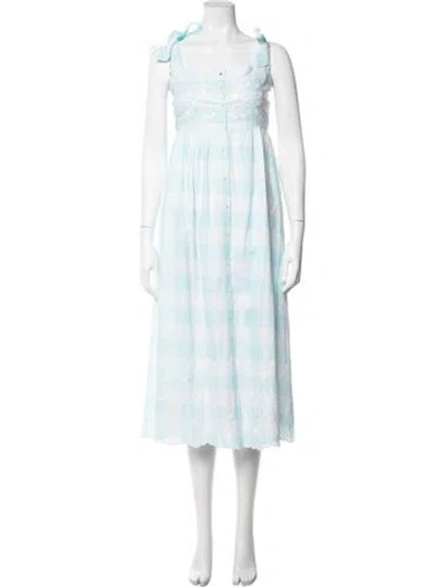 Pre-owned Juliet Dunn Plaid Print Midi Length Dress In Blue