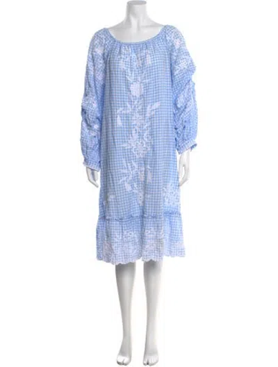 Pre-owned Juliet Dunn Plaid Print Midi Length Dress In Blue