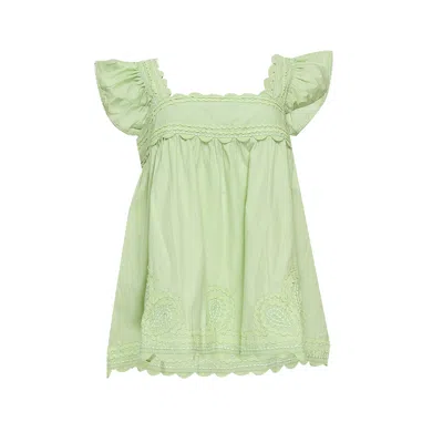 Juliet Dunn Poplin Baby Doll Top With Ric Rac Embroidery Sage In Green