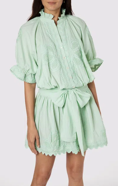 Juliet Dunn Poplin Blouson Dress With Ric Rac Embroidery Black In Green