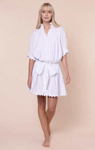 Juliet Dunn Poplin Blouson Dress With Ric Rac Embroidery White