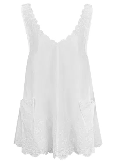 Juliet Dunn Poplin Low Back Dress With Cord Flower In White