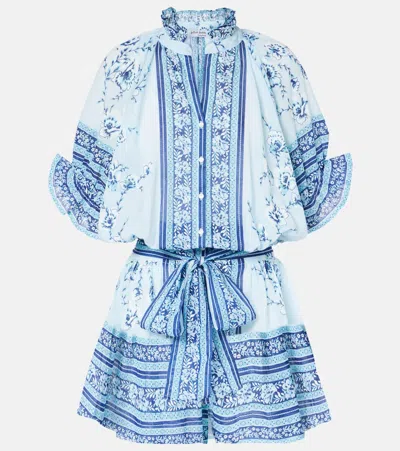 Juliet Dunn Printed Cotton Beach Dress In Blue