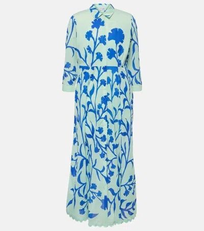 Juliet Dunn Printed Cotton Maxi Dress In Aqua/r.blue
