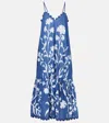 Juliet Dunn Printed Cotton Maxi Dress In Blue