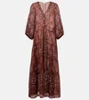 Juliet Dunn Printed Cotton Maxi Dress In Chocolate