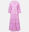 Juliet Dunn Printed Cotton Maxi Dress In Purple