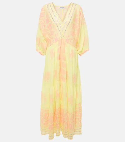 Juliet Dunn Printed Cotton Maxi Dress In Yellow