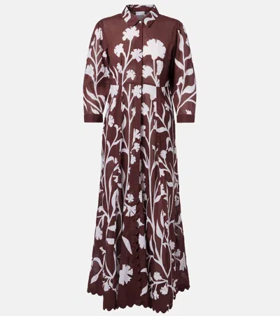 Juliet Dunn Printed Cotton Midi Dress In Brown
