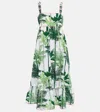 Juliet Dunn Palm-print Cotton Midi Dress In Greens/ Neon Pink