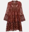 Juliet Dunn Printed Cotton Minidress In Chocolate