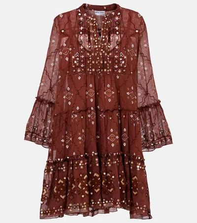 Juliet Dunn Printed Cotton Minidress In Chocolate