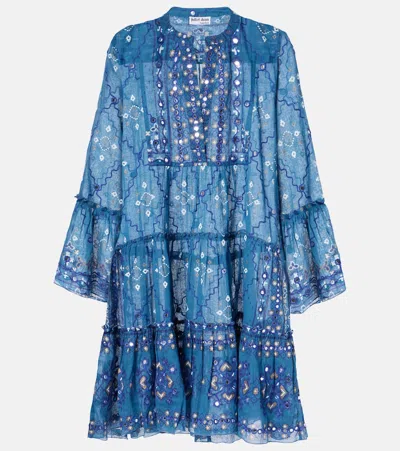 Juliet Dunn Printed Cotton Minidress In Peacock