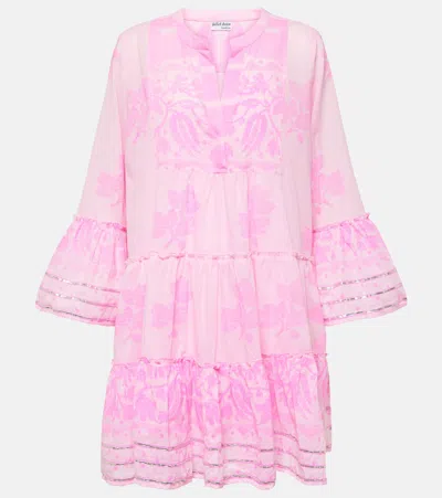 Juliet Dunn Printed Cotton Minidress In Pink/neon Pink