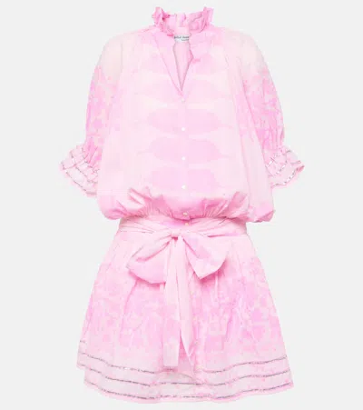 Juliet Dunn Printed Cotton Shirt Dress In Pink/neon Pink