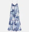 Juliet Dunn Printed Cotton Slip Midi Dress In Blues/neon Fuschia