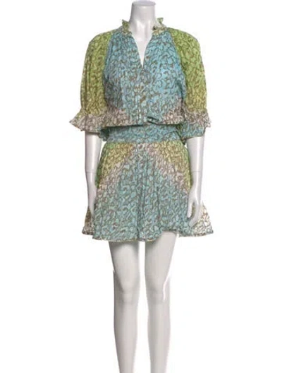 Pre-owned Juliet Dunn Printed Knee-length Dress In Green