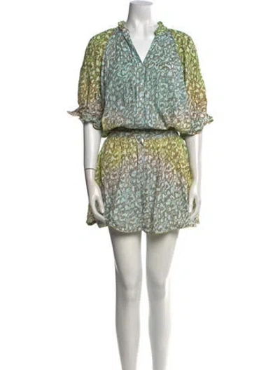 Pre-owned Juliet Dunn Printed Knee-length Dress In Green