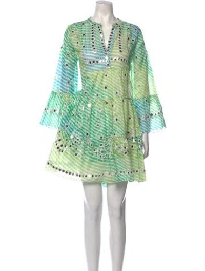 Pre-owned Juliet Dunn Printed Knee-length Dress In Green