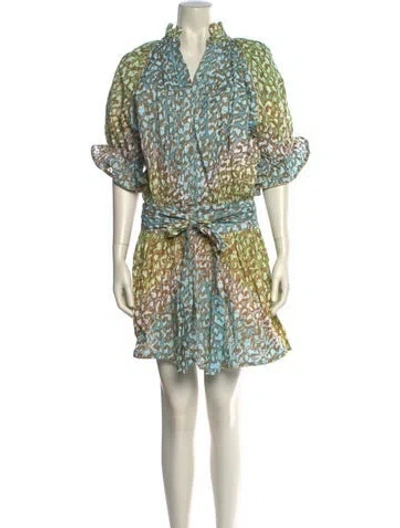 Pre-owned Juliet Dunn Printed Knee-length Dress In Green