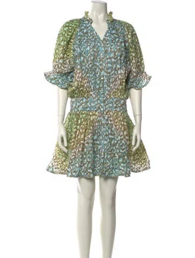Pre-owned Juliet Dunn Printed Knee-length Dress In Green