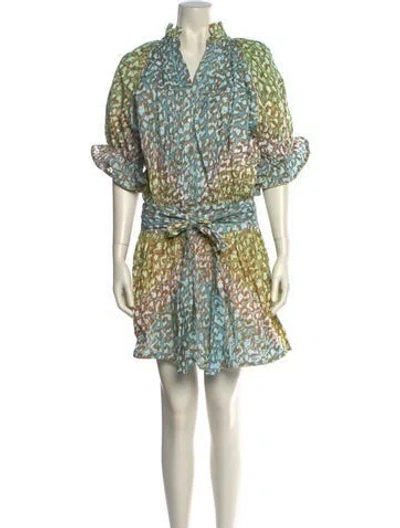 Pre-owned Juliet Dunn Printed Knee-length Dress In Green