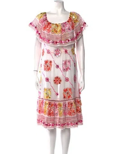 Pre-owned Juliet Dunn Printed Knee-length Dress In White